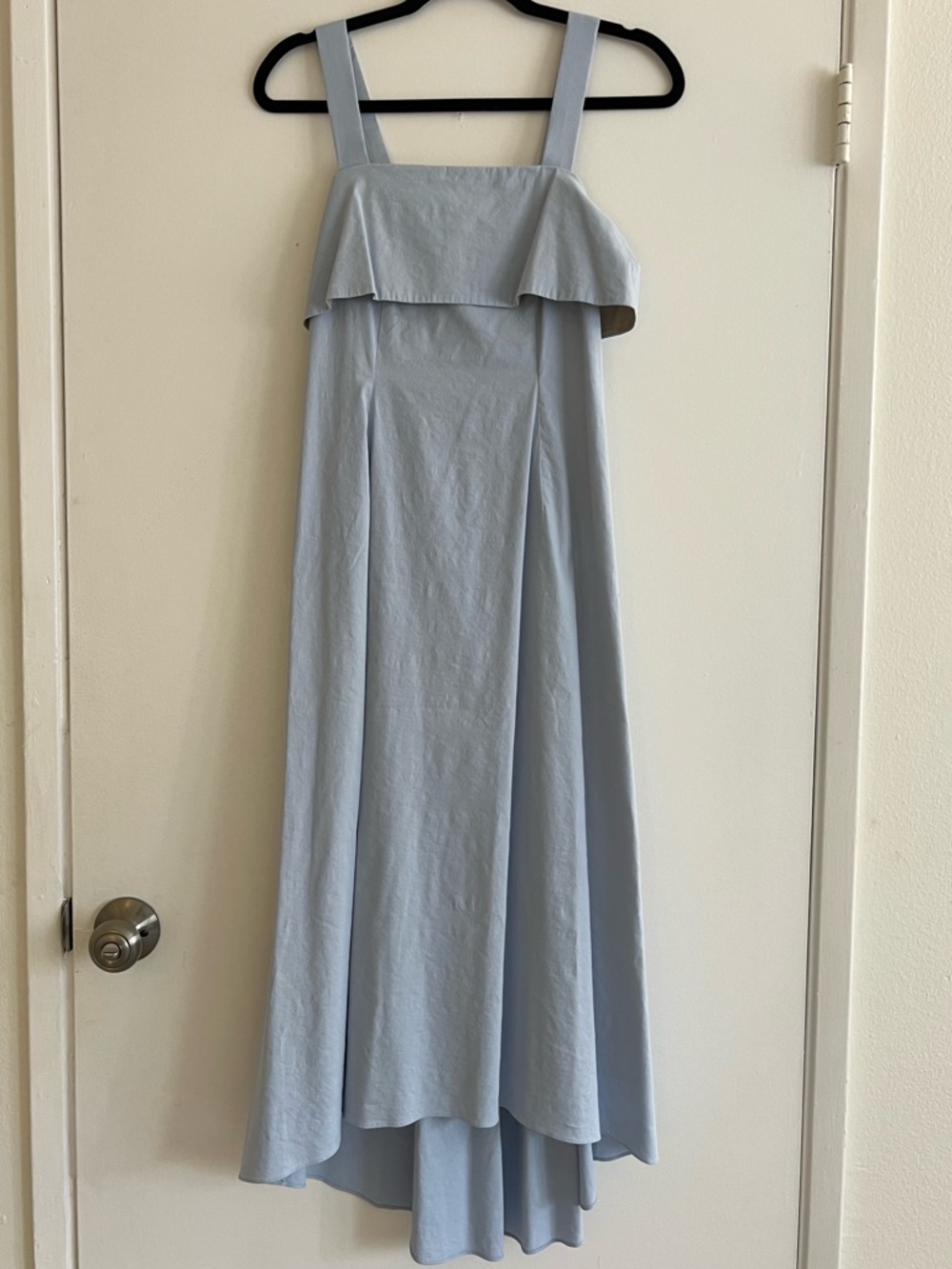 Theory Light Blue Ruffle-Front High-Low Maxi Dress
